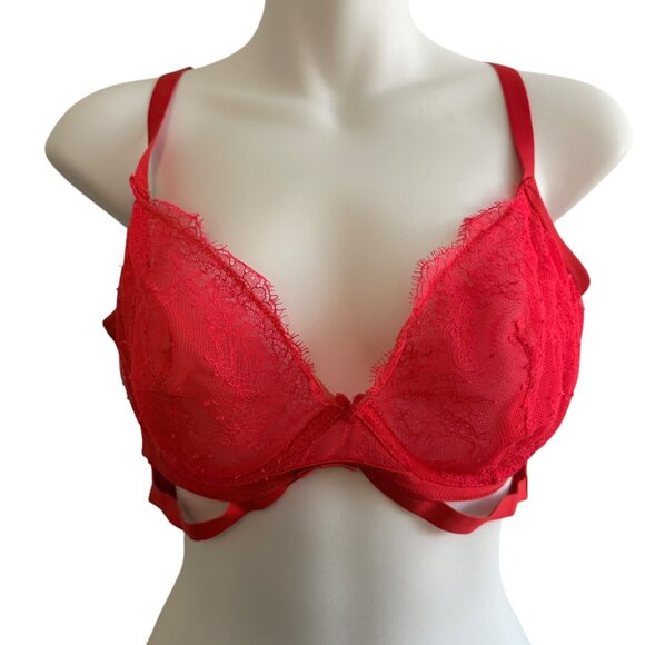 NWOT Victoria’s Secret Very Sexy Lace Strappy Bra 36DD Red Push Up Underwire - Picture 2 of 11